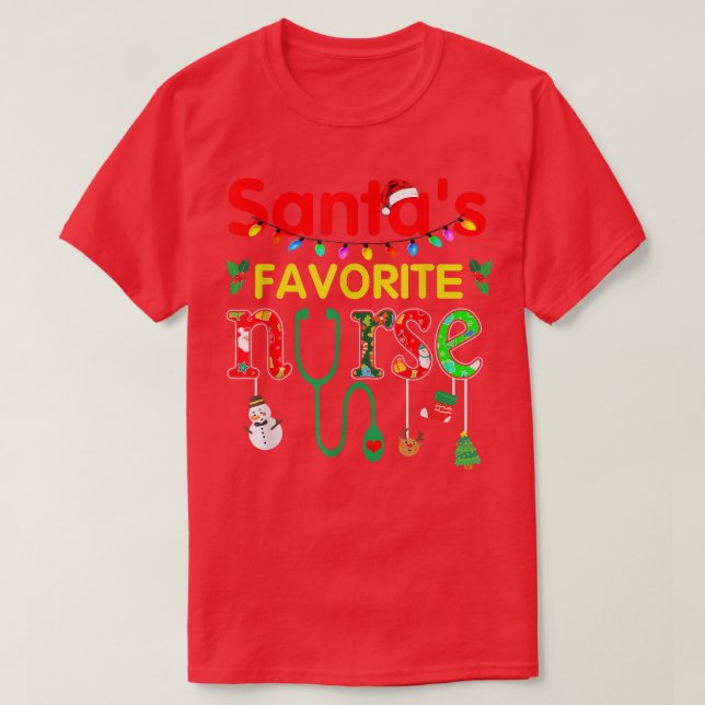 Santa's Favorite Nurse Julafton Light Santa Hat Je T Shirt (Design framsida)