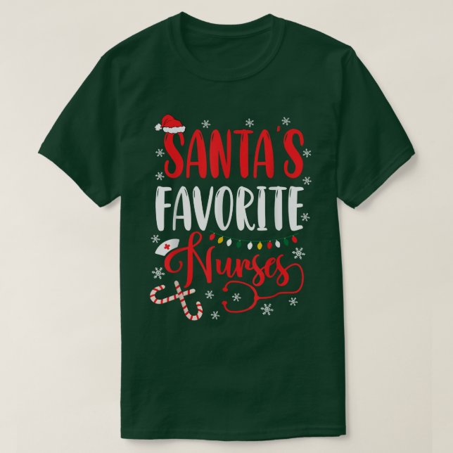 Santa's Favorite Nurse Julafton Ljus Santa Hat Chr T Shirt (Design framsida)