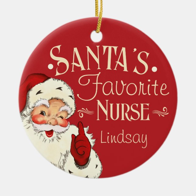 Santa's Favorite Nurse Julgransprydnad Keramik (Framsidan)