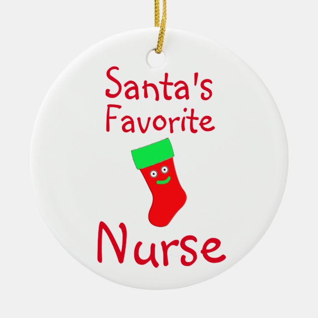 Santa's Favorite Nurse Julgransprydnad Keramik (Framsidan)