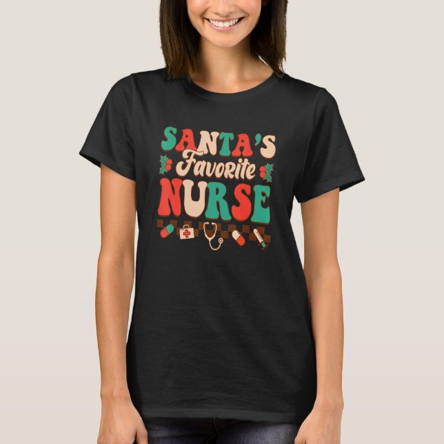 Santa's Favorite Nurse Retro Christmas Nurse Women T Shirt (Framsida)