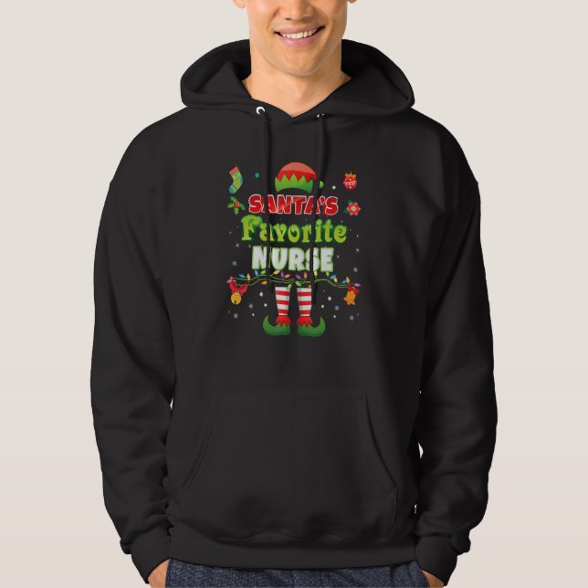 Santa's Favorite Nurse Santa Elf Ugly Sweater Chri Hoodie (Framsida)