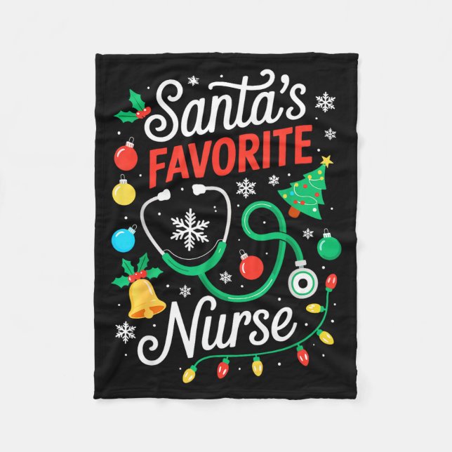 Santa's Favorite Nurse Shirt Men Women Funny Chris Fleecefilt (Framsidan)