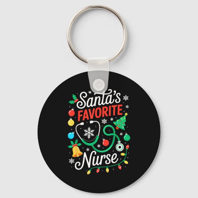 Santa's Favorite Nurse Shirt Men Women Funny Chris Nyckelring (Framsida)