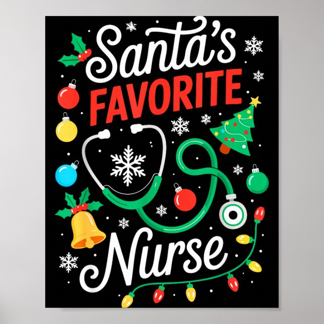 Santa's Favorite Nurse Shirt Men Women Funny Chris Poster (Framsidan)
