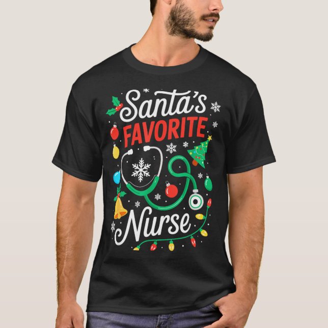 Santa's Favorite Nurse Shirt Men Women Funny Chris T Shirt (Framsida)