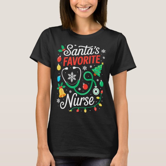 Santa's Favorite Nurse Shirt Men Women Funny Chris T Shirt (Framsida)