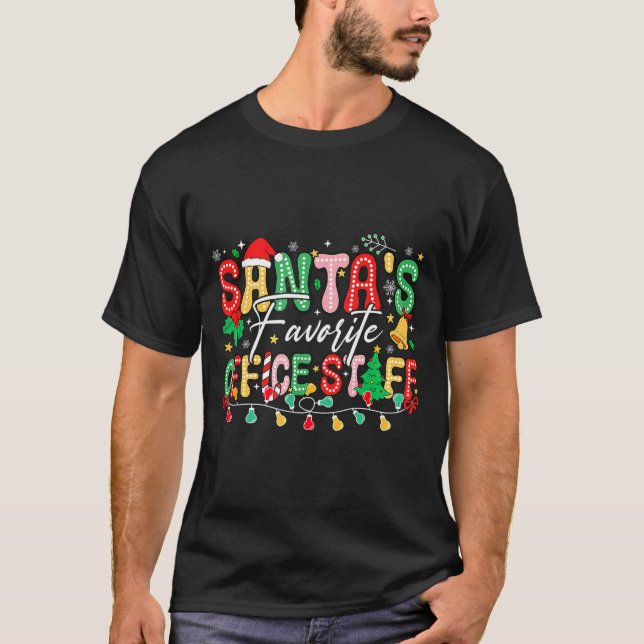 Santa's Favorite Office Staff Christmas Lights San T Shirt (Framsida)