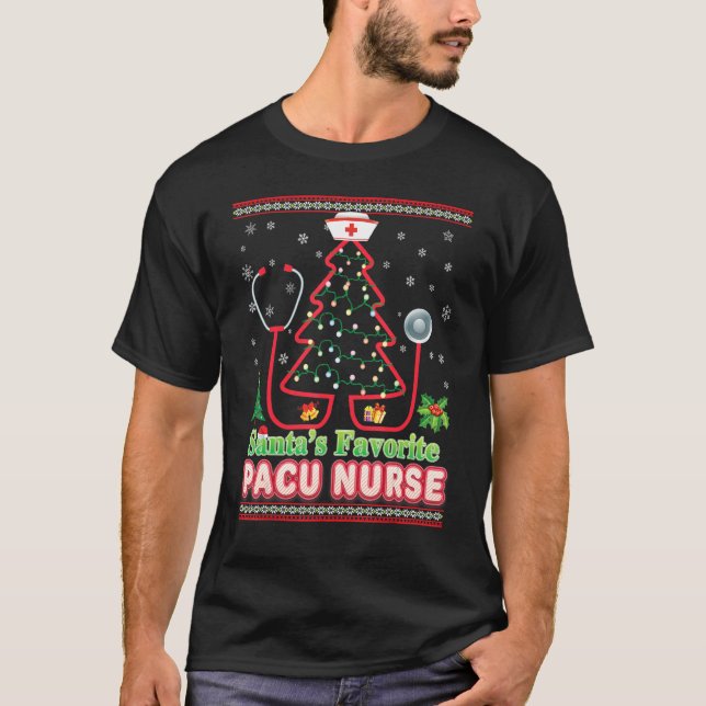 Santa's Favorite Pacu Nurse Julgran Stethos T Shirt (Framsida)