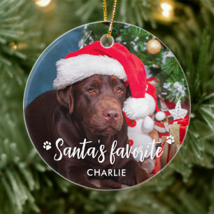 Santa's Favorite Pet Puppy Hund Photo Julgransprydnad Keramik