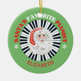 Santa's Favorite Pianist Circle Piano Jultomten Julgransprydnad Keramik