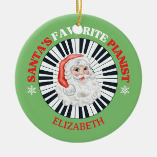Santa's Favorite Pianist Circle Piano Jultomten Julgransprydnad Keramik