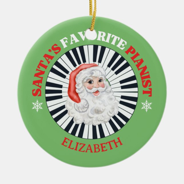 Santa's Favorite Pianist Circle Piano Jultomten Julgransprydnad Keramik (Framsidan)
