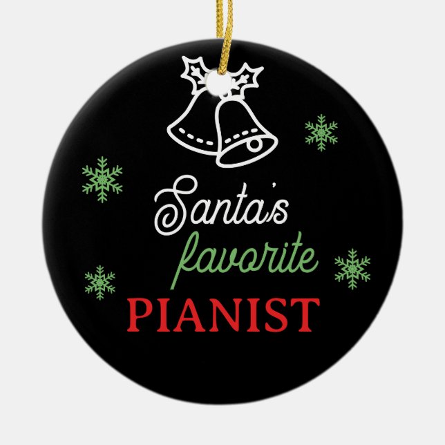 Santa's Favorite Pianist Photo Piano Nyckel Black Julgransprydnad Keramik (Framsidan)