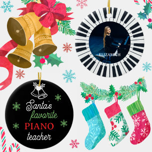 Santa's Favorite Piano Teacher Photo Piano Nyckel Julgransprydnad Keramik