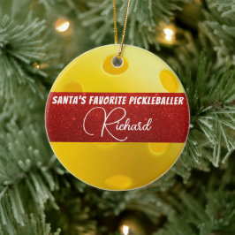 Santa's Favorite Pickleballer Gult Pickleball Julgransprydnad Keramik