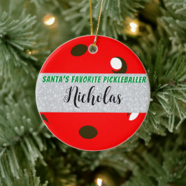 Santa's Favorite Pickleballer Red Pickleball Julgransprydnad Keramik