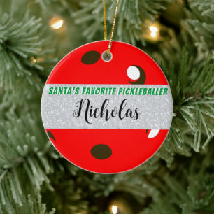Santa's Favorite Pickleballer Red Pickleball Julgransprydnad Keramik