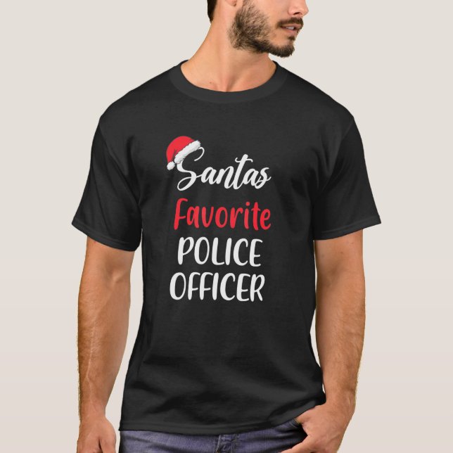 Santa's Favorite Police Officer Pajama jul X T Shirt (Framsida)