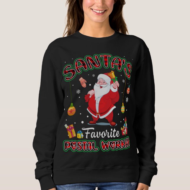 Santa's Favorite Postal Worker Santa Red Plaid Chr T Shirt (Framsida)