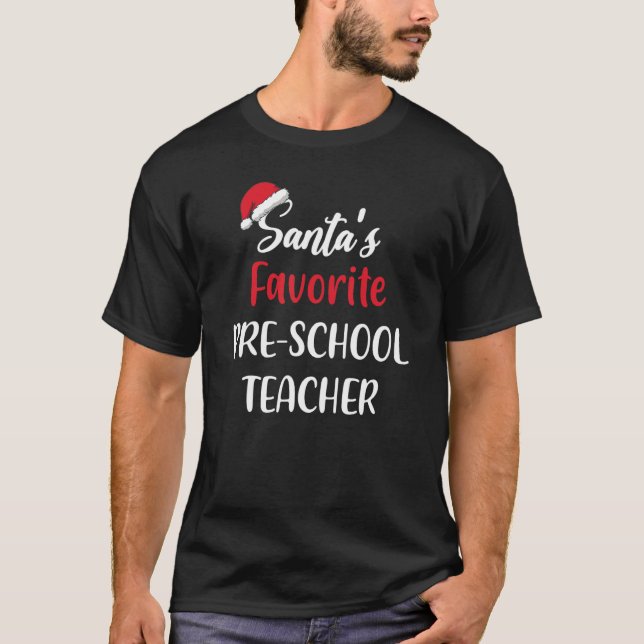 Santas Favorite Pre school Teacher   Christmas   T Shirt (Framsida)