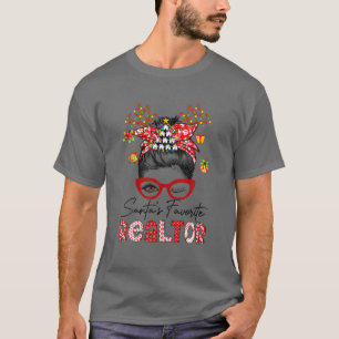 Santa's Favorite Realtor jul Roligt Messy Bun R T Shirt