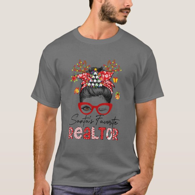 Santa's Favorite Realtor jul Roligt Messy Bun R T Shirt (Framsida)
