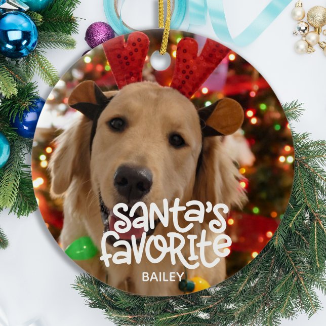 Santa's Favorite Roligt Pet jul Puppy Hund Photo Julgransprydnad Keramik (Skapare uppladdad)