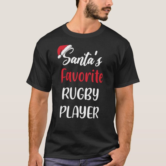 Santas Favorite Rugby Player   Christmas Rugby   T Shirt (Framsida)
