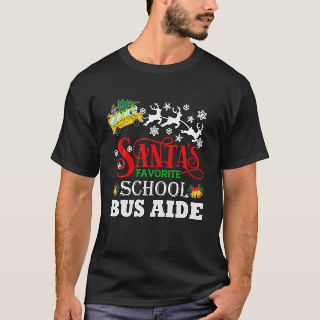 Santa's Favorite School Buss Aide jul Pajama T Shirt (Framsida)
