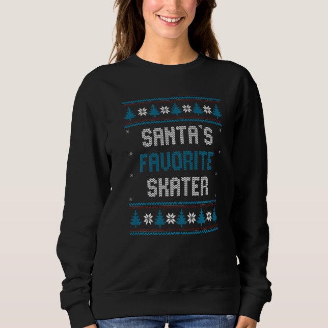 Santas Favorite Skater   Christmas Figure Skating T Shirt (Framsida)