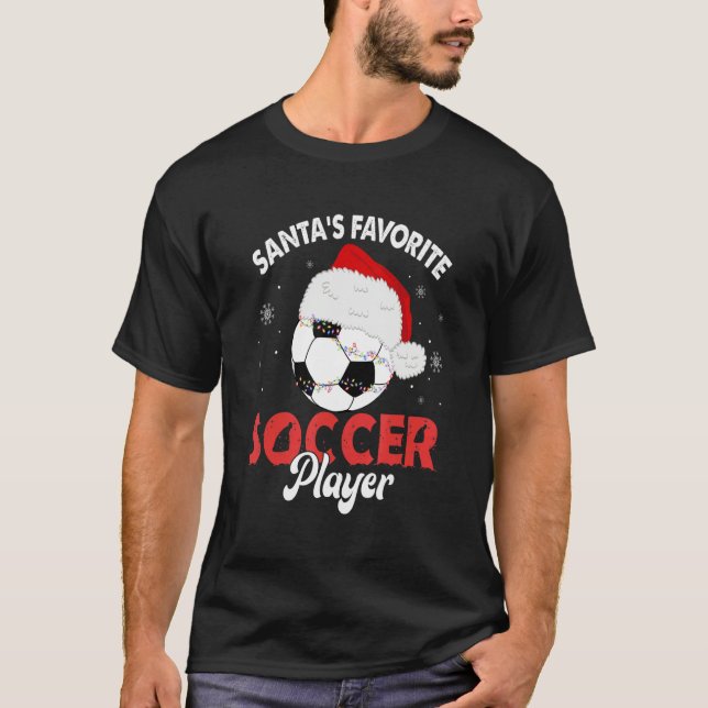 Santa's Favorite Soccer Player Christmas Pajama T Shirt (Framsida)