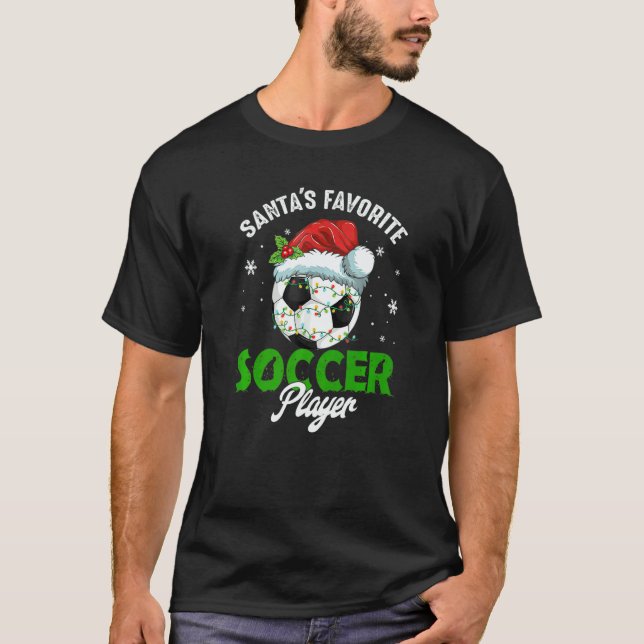 Santa's Favorite Soccer Player Christmas Pajama T Shirt (Framsida)