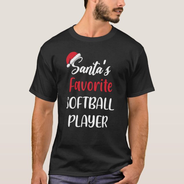 Santas Favorite Softball Player   Christmas Softba T Shirt (Framsida)