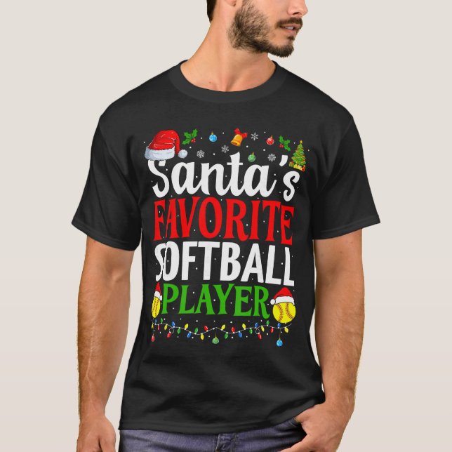 Santas Favorite Softball Player Funny Christmas So T Shirt (Framsida)