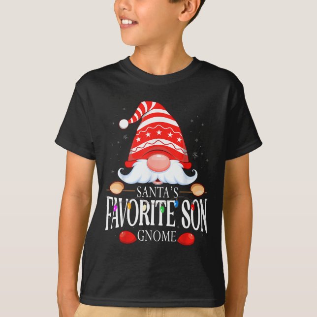 Santa's Favorite Son Gnome Matching Christmas Paja T Shirt (Framsida)