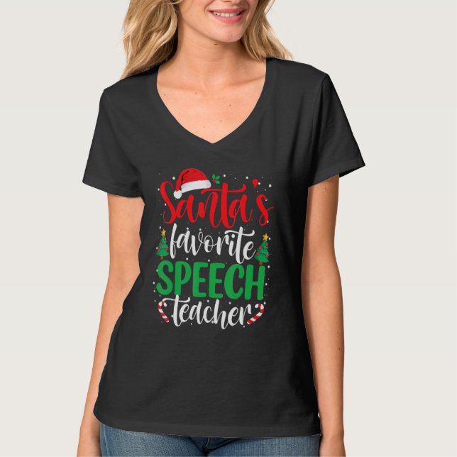 Santa's Favorite Speech Teacher Christmas Santa Ha T Shirt (Framsida)