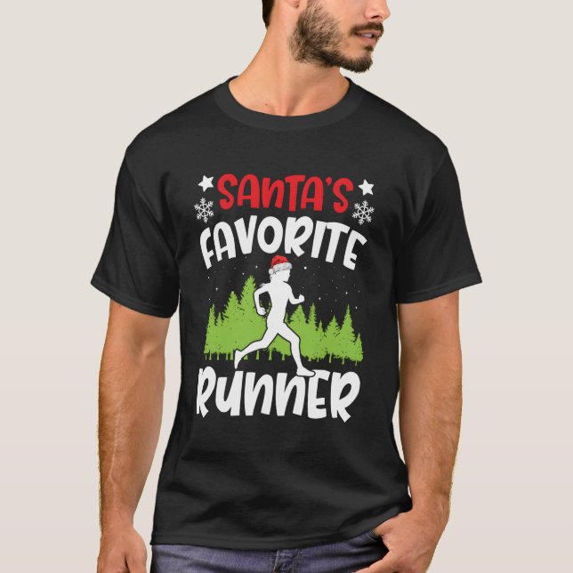 Santas Favorite Springer Springa Gift Matching Run T Shirt (Framsida)