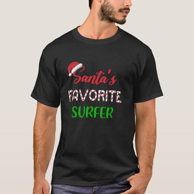 Santas Favorite Surfer Funny Surfing jul T Shirt (Framsida)