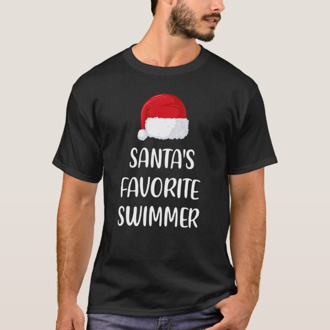 Santas Favorite Swimmer Christmas   Swimming   T Shirt (Framsida)