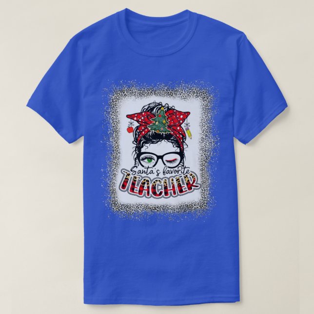 Santa's Favorite Teacher Bleached Teacher ELF Teac T Shirt (Design framsida)