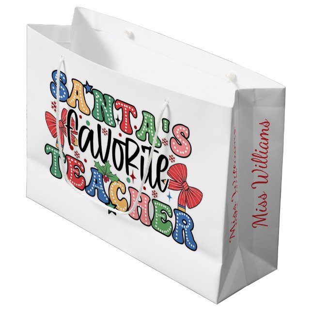 Santa's Favorite Teacher Christmas Gift Bag (Framsidan Vinklad)