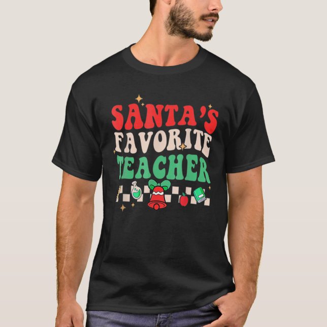 Santas Favorite Teacher Finny jul Groovy San T Shirt (Framsida)