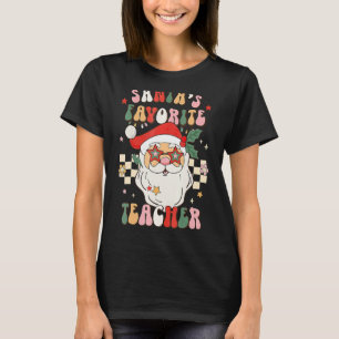 Santa's Favorite Teacher Groovy Retro jul 70 T Shirt