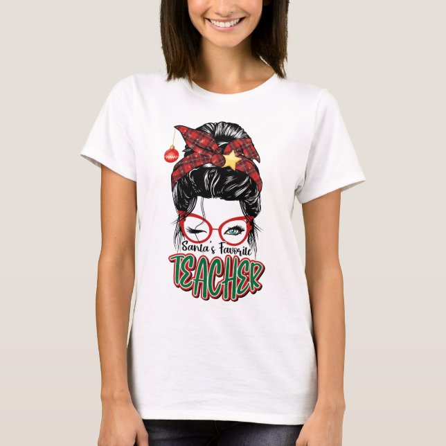 Santa's Favorite Teacher jul Groovy White T Shirt (Framsida)