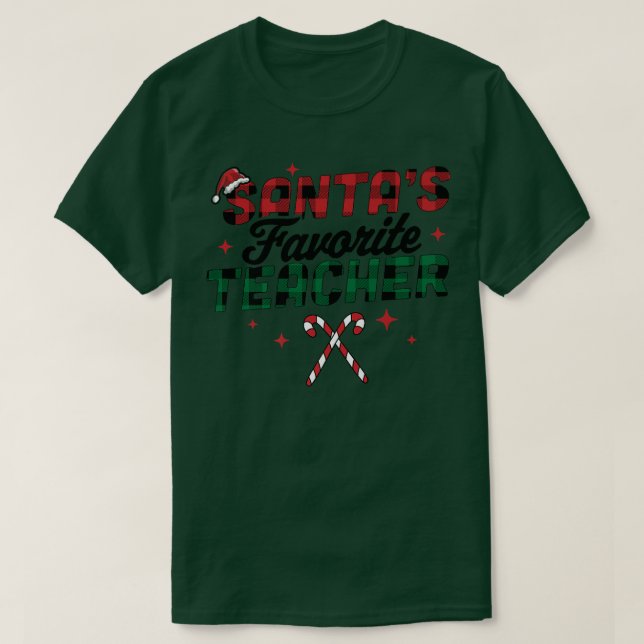 Santa's Favorite Teacher jul Santa Hat Candy T Shirt (Design framsida)