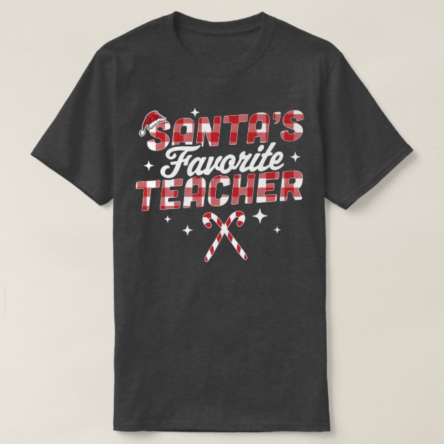 Santa's Favorite Teacher jul Santa Hat Candy T Shirt (Design framsida)