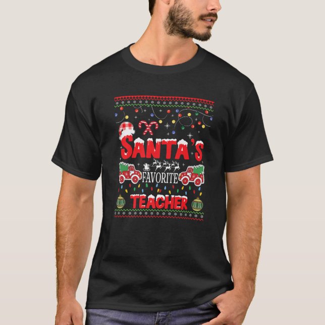 Santas Favorite Teacher jul Santa Hat Light T Shirt (Framsida)