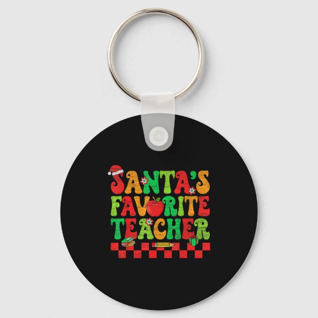 Santas Favorite Teacher Retro Groovy Christmas Xma Nyckelring (Framsida)