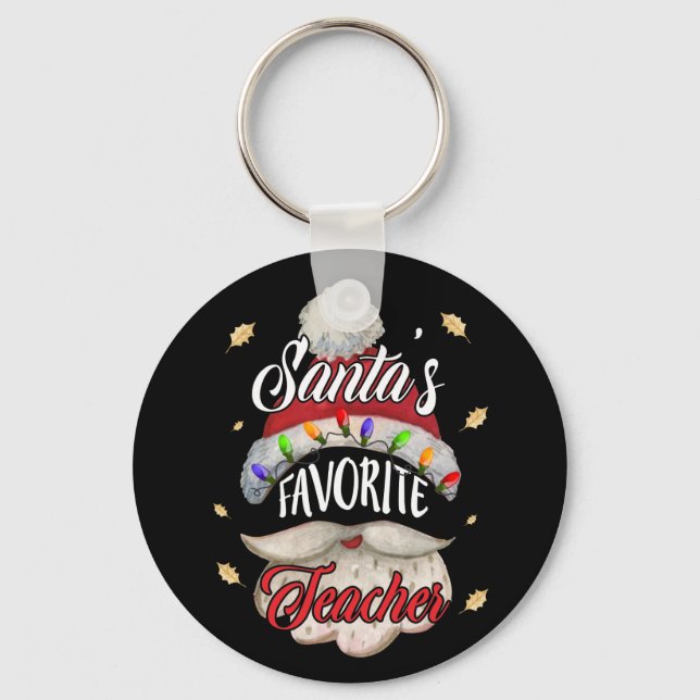 Santa's Favorite Teacher Santa Hat-julljus Nyckelring (Framsida)